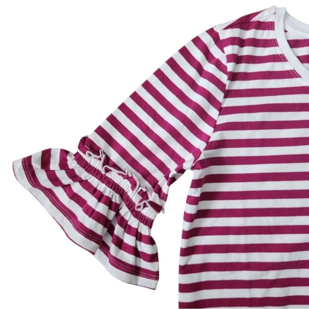 NWT Silver Jeans Co Girls Blouse Strips Pink White Ruffle Sleeve Top Kids Size L - Picture 4 of 10
